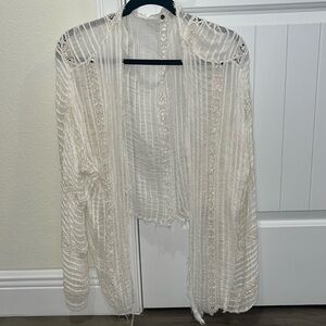 New Free People Natural White Lace Shrug Shawl Blouse Bolero Top Shirt Small